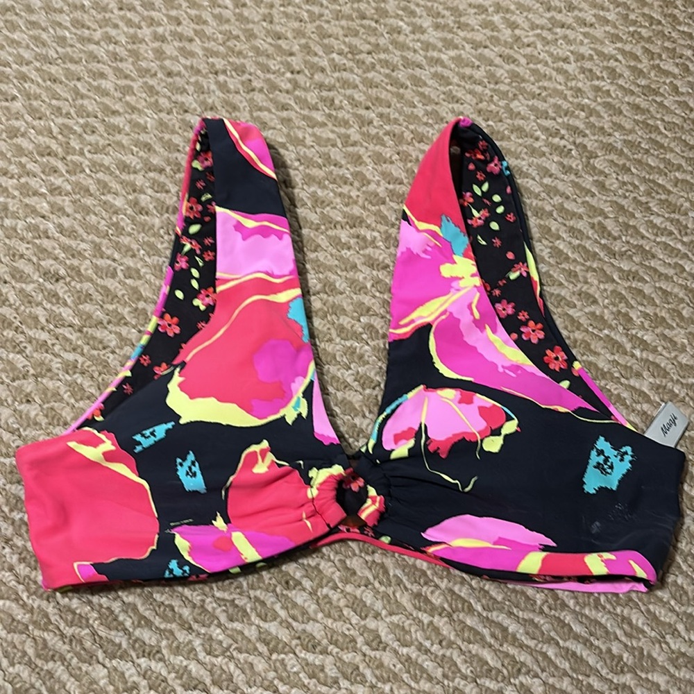 Maaji Black and Pink Floral Bikini Top